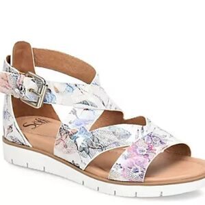 Sofft Mirabelle Floral Multi Leather Strappy Wedge Gladiator Sandals EUC SZ 11